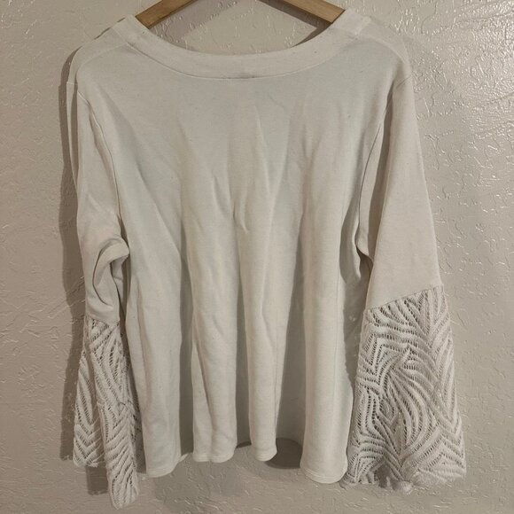 Chico’s Plus Size Ivory Knit Lace V Neck Trumpet Bell Sleeved Sweater Blouse - Picture 7 of 8